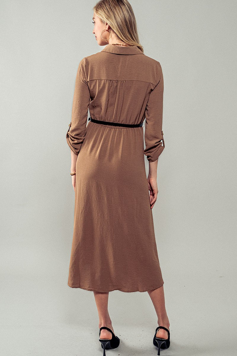 Gilded Twilight Shirt Dress in Khaki - Women's Wholesale Casual Dresses | Trend Notes