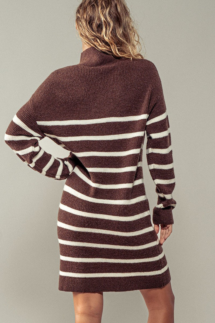 By the Fireplace Striped Sweater Mini Dress in Brown - Women's Wholesale Casual Dresses | Trend Notes