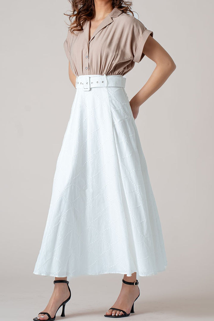 Crinkle Cut Out Belted Maxi Dress in Taupe - Women's Wholesale Casual Dresses | Trend Notes