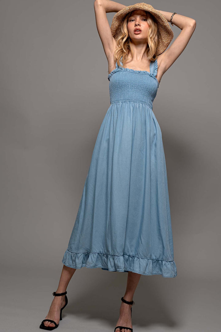 Sweet Summer Smocked Maxi Dress in Lt Blue - Women's Wholesale Casual Dresses | Trend Notes
