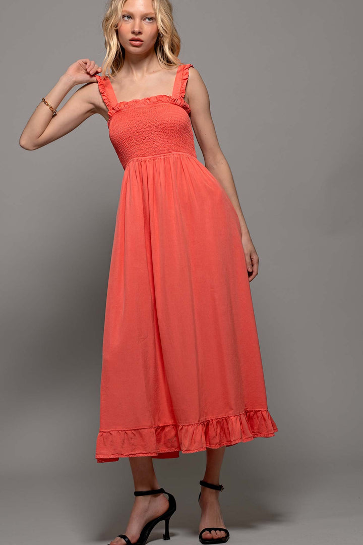 Sweet Summer Smocked Maxi Dress in Sunset Coral - Women's Wholesale Casual Dresses | Trend Notes