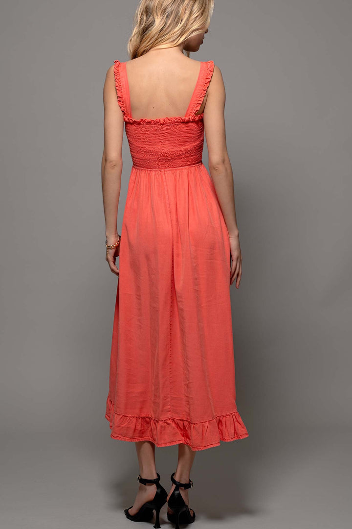 Sweet Summer Smocked Maxi Dress in Sunset Coral - Women's Wholesale Casual Dresses | Trend Notes