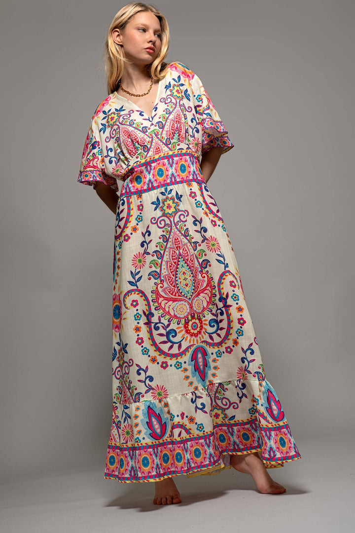 Paisley Paradise Maxi Dress in Ivory - Women's Wholesale Vacation Dresses | Trend Notes