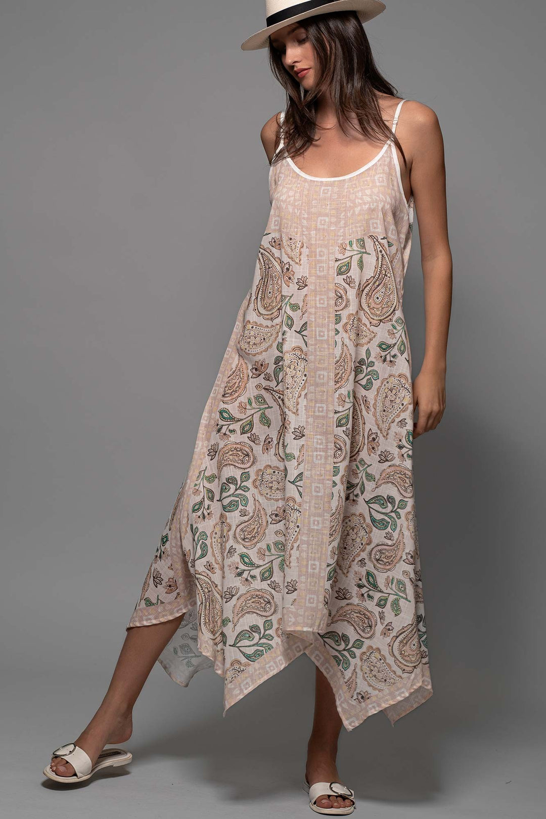 Paisley Breeze Handkerchief Dress in Beige - Women's Wholesale Vacation Dresses | Trend Notes