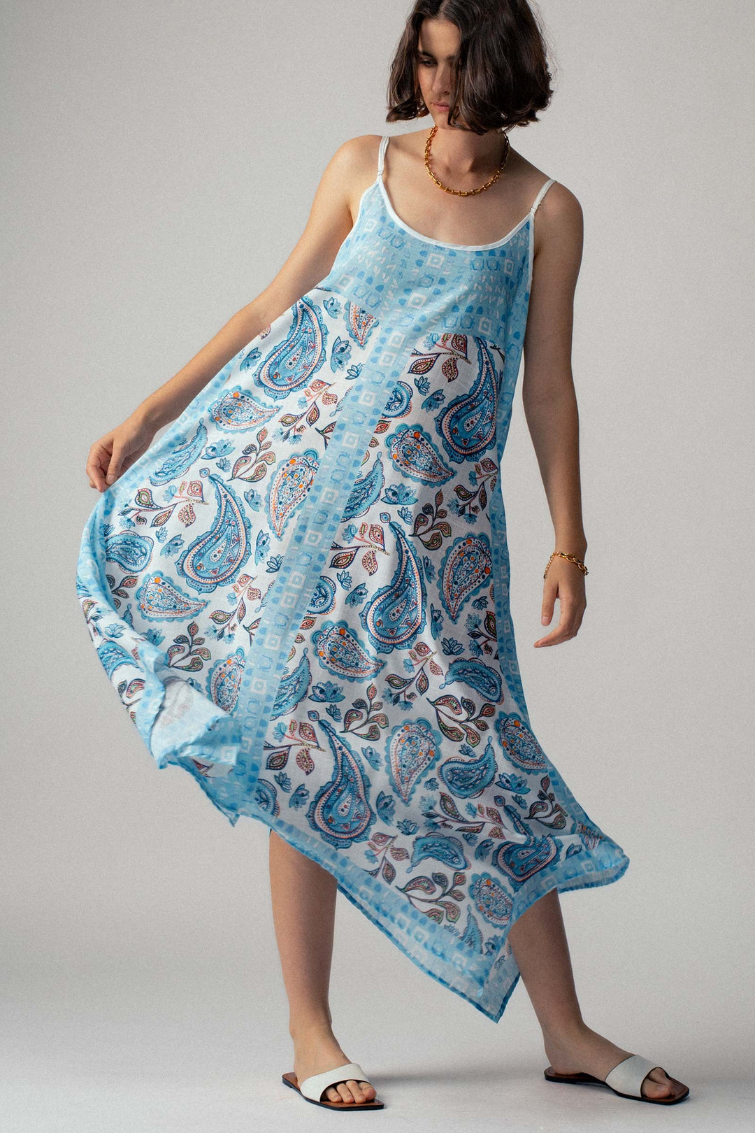 Paisley Breeze Handkerchief Dress in Blue - Women's Wholesale Vacation Dresses | Trend Notes
