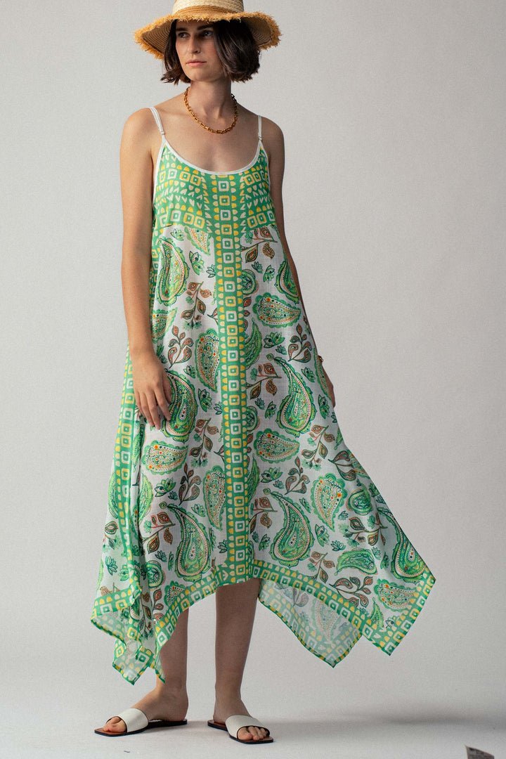 Paisley Breeze Handkerchief Dress in Green - Women's Wholesale Vacation Dresses | Trend Notes