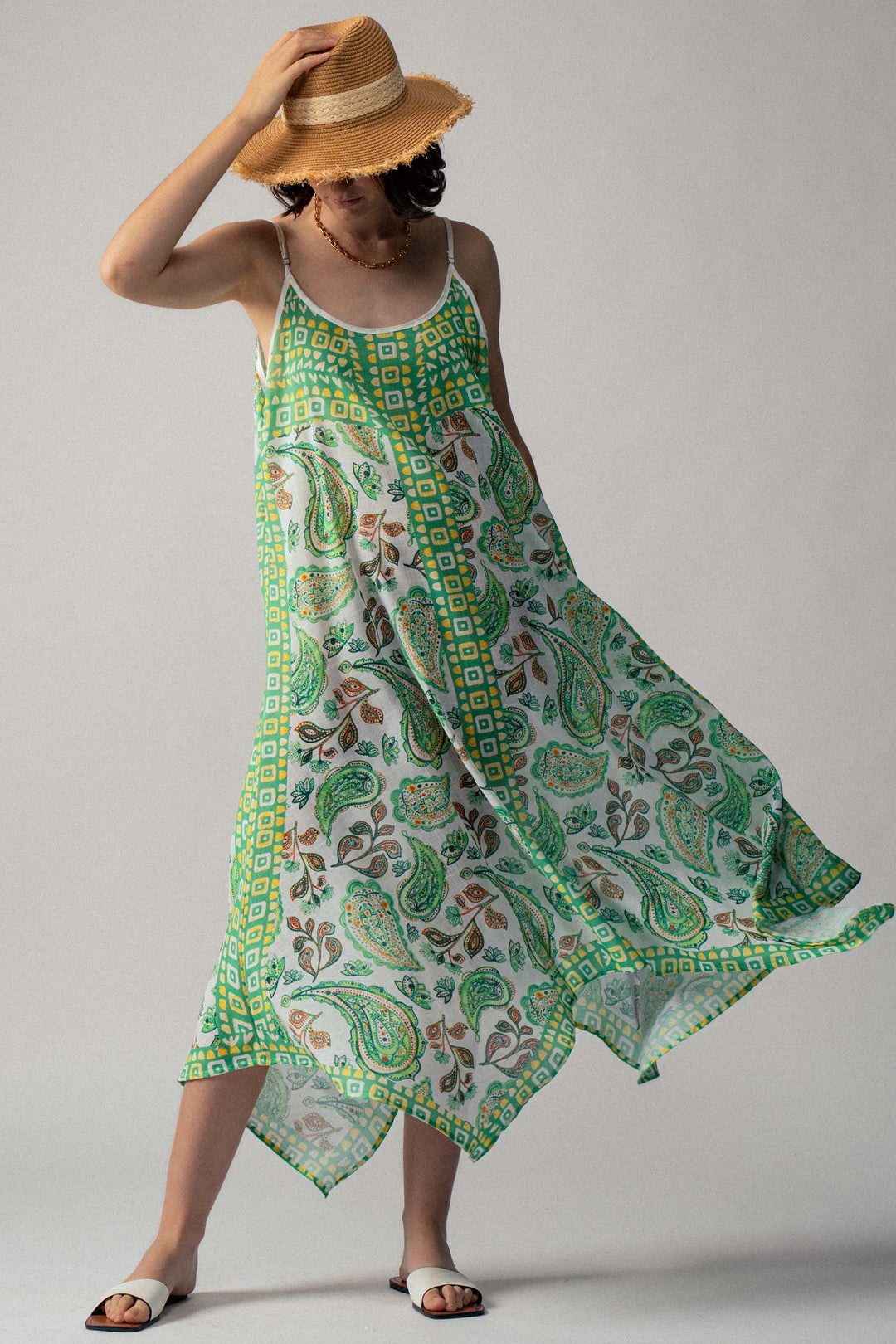 Paisley Breeze Handkerchief Dress in Green - Women's Wholesale Vacation Dresses | Trend Notes