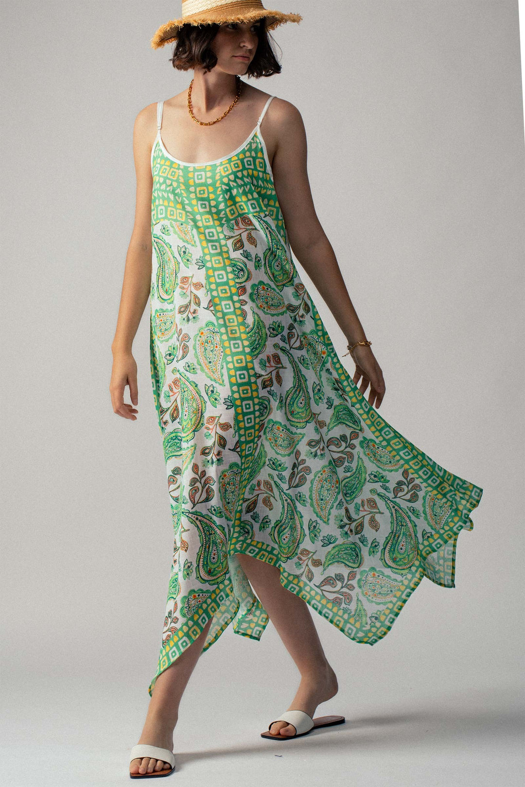 Paisley Breeze Handkerchief Dress in Green - Women's Wholesale Vacation Dresses | Trend Notes