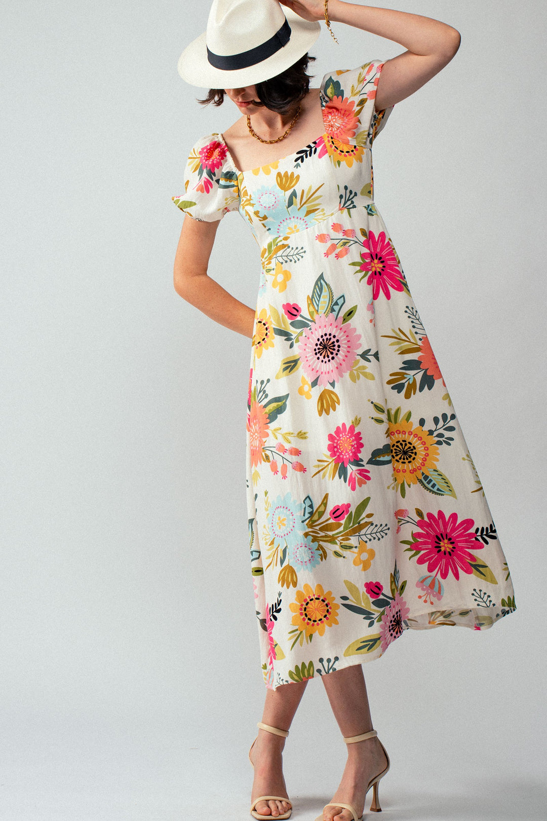 Floral Boho Maxi Dress with Puff Sleeves in Pink Multi - Women's Wholesale Casual Dresses | Trend Notes
