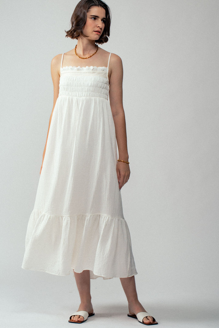 Boho Maxi Dress with Spaghetti Straps  in Ivory - Women's Wholesale Casual Dresses | Trend Notes