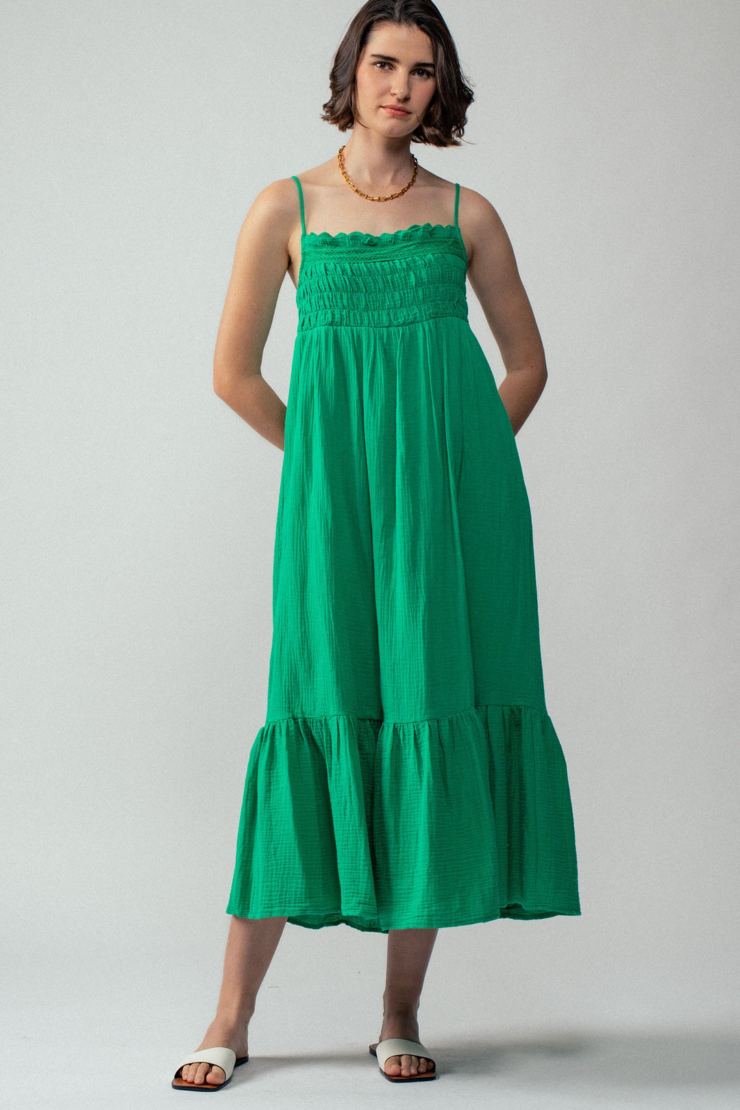 Boho Maxi Dress with Spaghetti Straps  in Kelly - Women's Wholesale Casual Dresses | Trend Notes