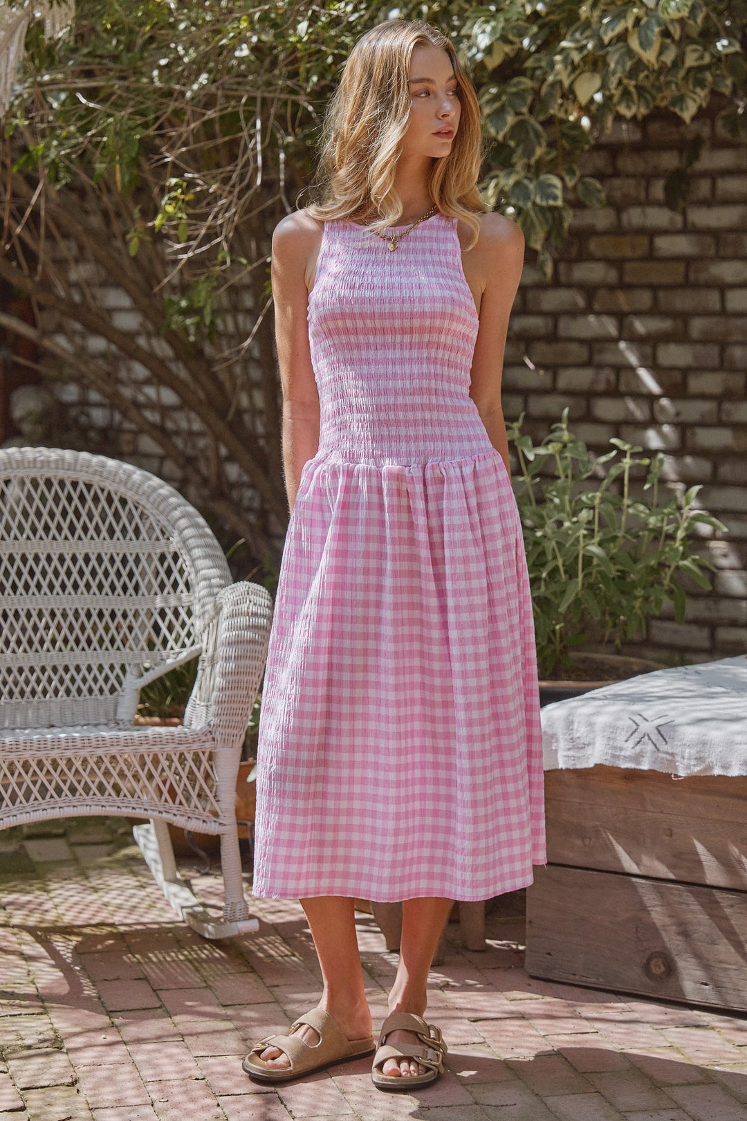 The Easygoing Gingham Midi Dress in Pink - Women's Wholesale Dresses | Trend Notes