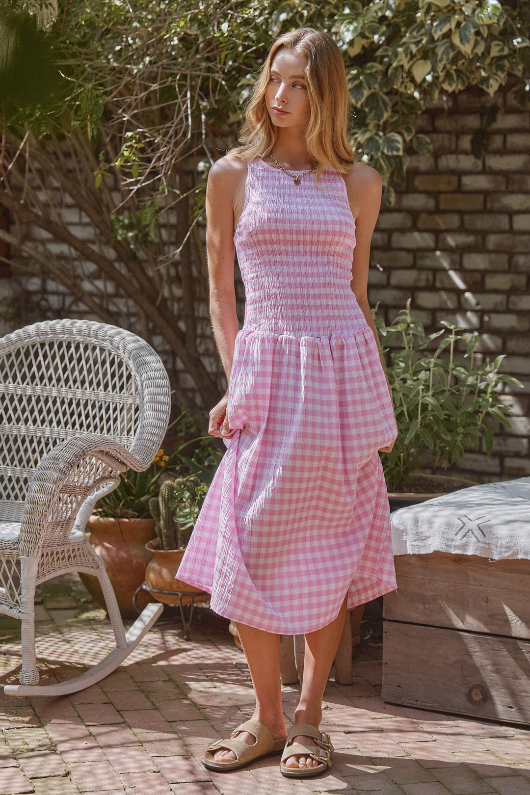 The Easygoing Gingham Midi Dress in Pink - Women's Wholesale Dresses | Trend Notes