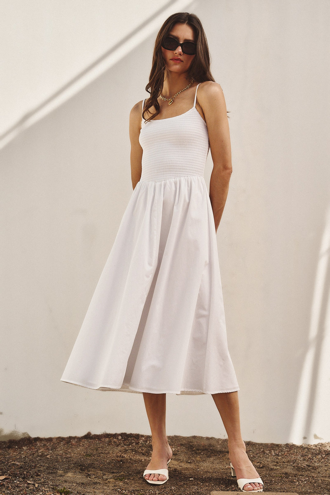 Sunny Escape Midi Dress in White - Women's Wholesale Dresses | Trend Notes