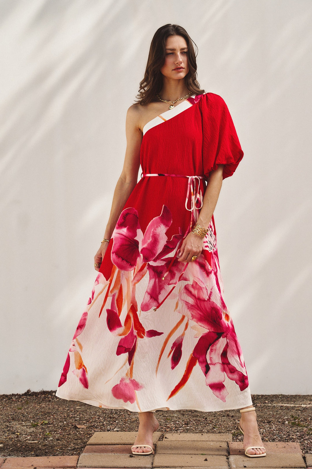 Scarlet Bloom One-Shoulder Maxi Dress in Hot Pink - Women's Wholesale Dresses | Trend Notes