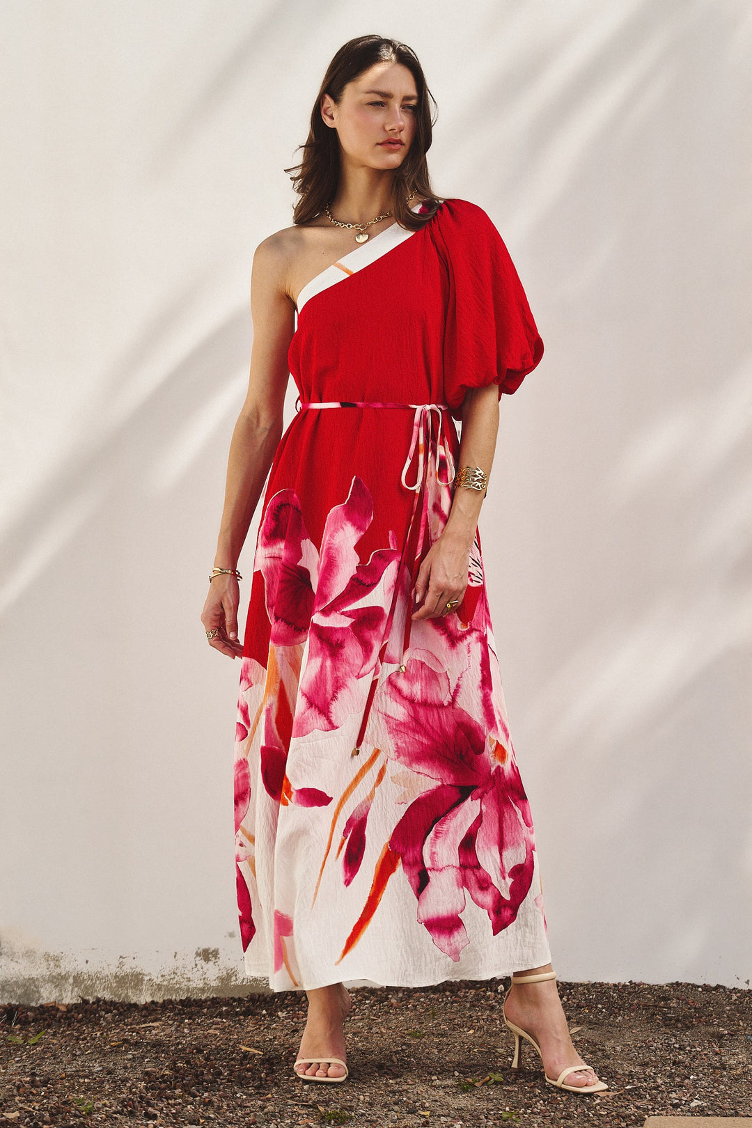 Scarlet Bloom One-Shoulder Maxi Dress in Hot Pink - Women's Wholesale Dresses | Trend Notes