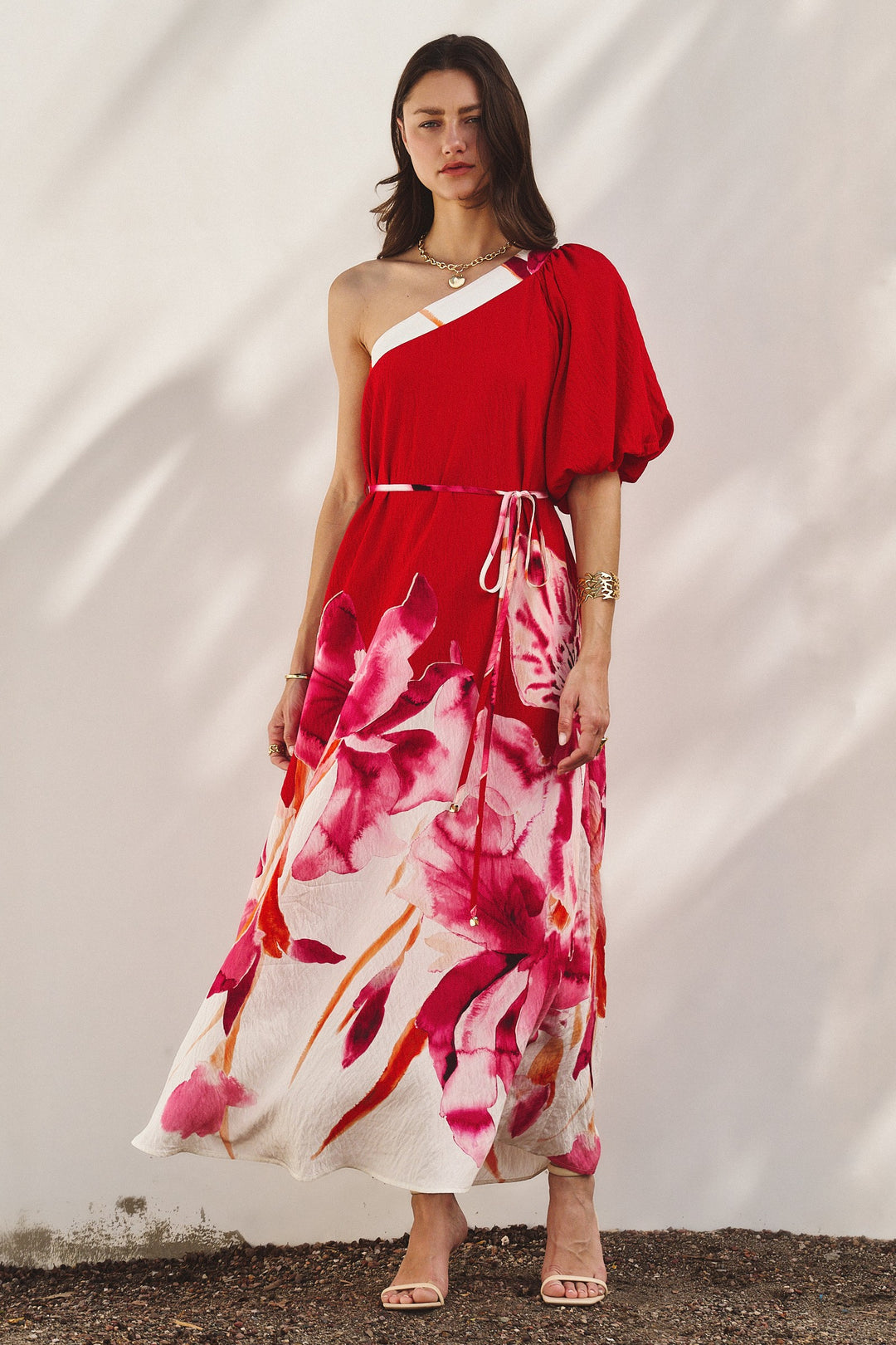 Scarlet Bloom One-Shoulder Maxi Dress in Hot Pink - Women's Wholesale Dresses | Trend Notes