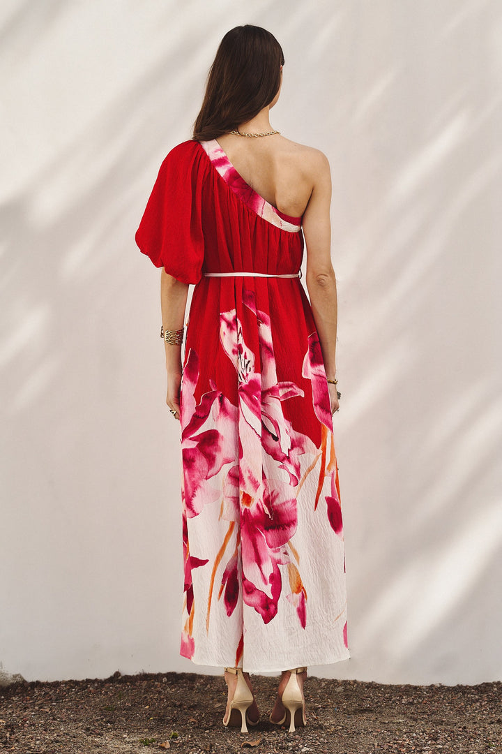 Scarlet Bloom One-Shoulder Maxi Dress in Hot Pink - Women's Wholesale Dresses | Trend Notes