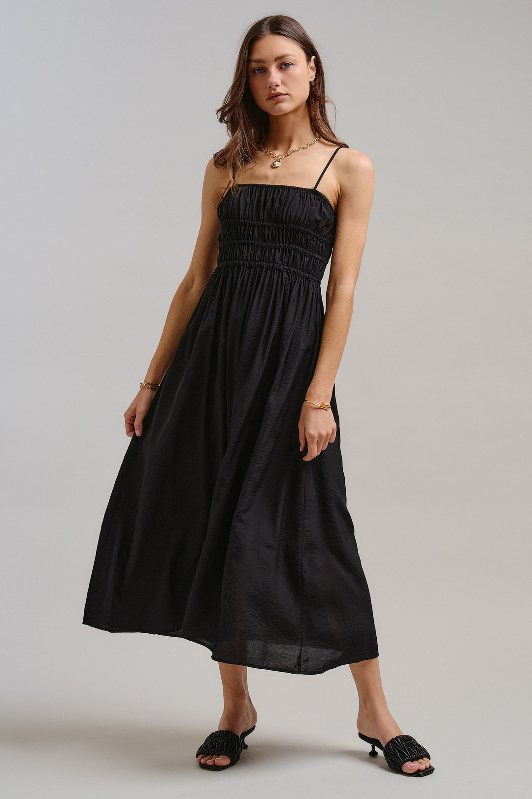 The Drop-Waist Babydoll Midi Dress in Black - Women's Wholesale Dresses | Trend Notes