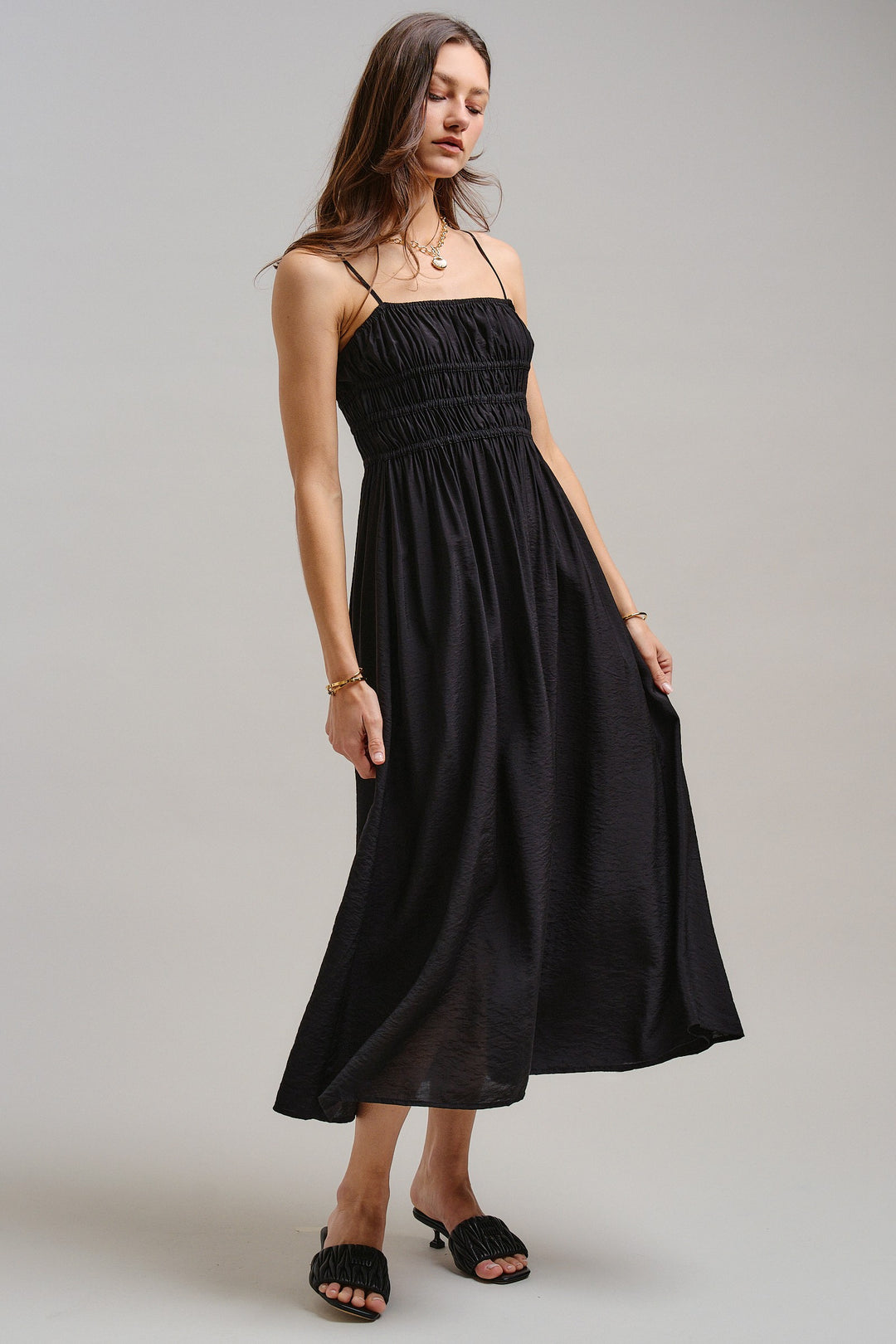 The Drop-Waist Babydoll Midi Dress in Black - Women's Wholesale Dresses | Trend Notes