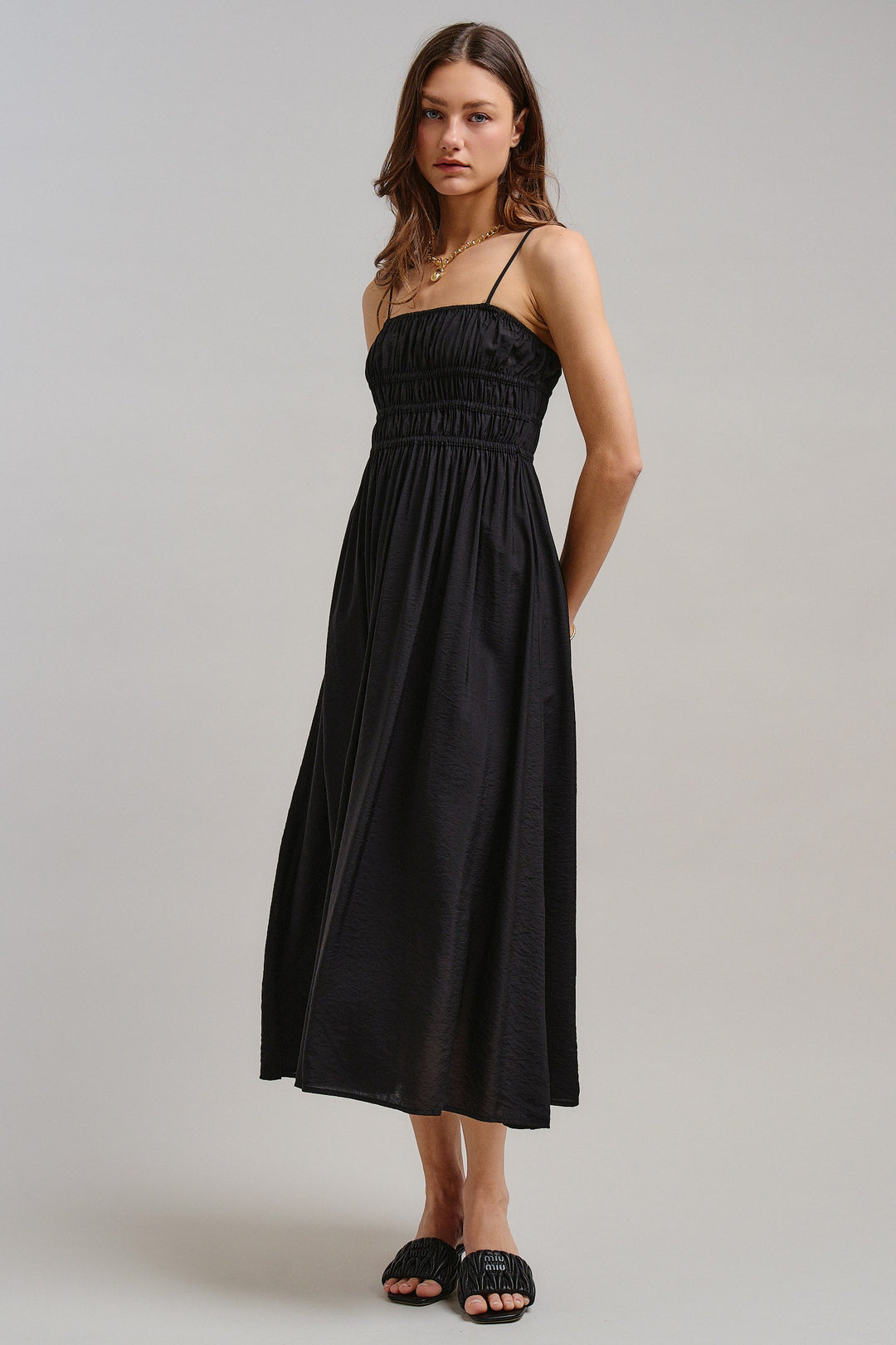 The Drop-Waist Babydoll Midi Dress in Black - Women's Wholesale Dresses | Trend Notes