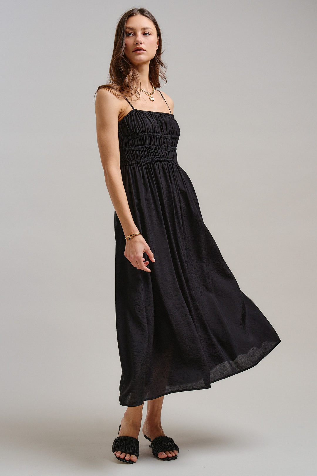 The Drop-Waist Babydoll Midi Dress in Black - Women's Wholesale Dresses | Trend Notes