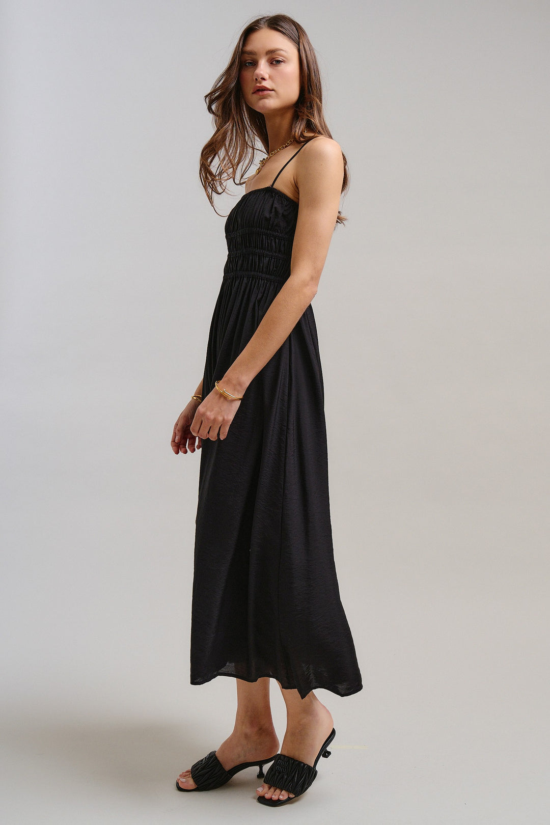 The Drop-Waist Babydoll Midi Dress in Black - Women's Wholesale Dresses | Trend Notes