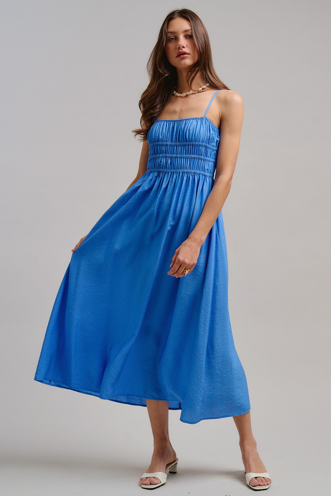 The Drop-Waist Babydoll Midi Dress in Blue - Women's Wholesale Dresses | Trend Notes