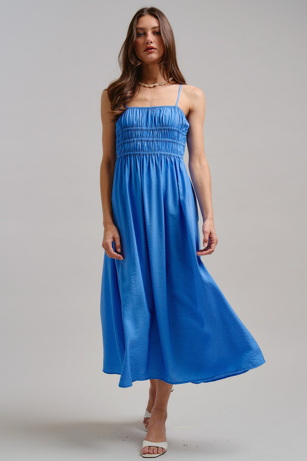 The Drop-Waist Babydoll Midi Dress in Blue - Women's Wholesale Dresses | Trend Notes