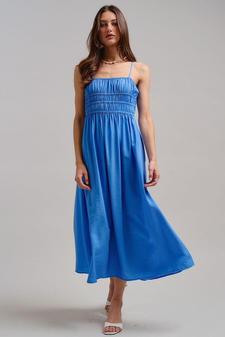 The Drop-Waist Babydoll Midi Dress in Blue - Women's Wholesale Dresses | Trend Notes