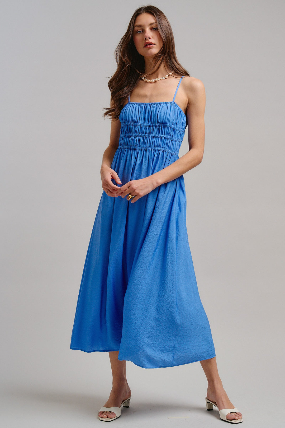 The Drop-Waist Babydoll Midi Dress in Blue - Women's Wholesale Dresses | Trend Notes