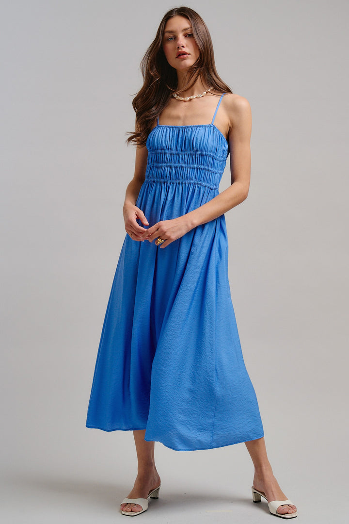 The Drop-Waist Babydoll Midi Dress in Blue - Women's Wholesale Dresses | Trend Notes