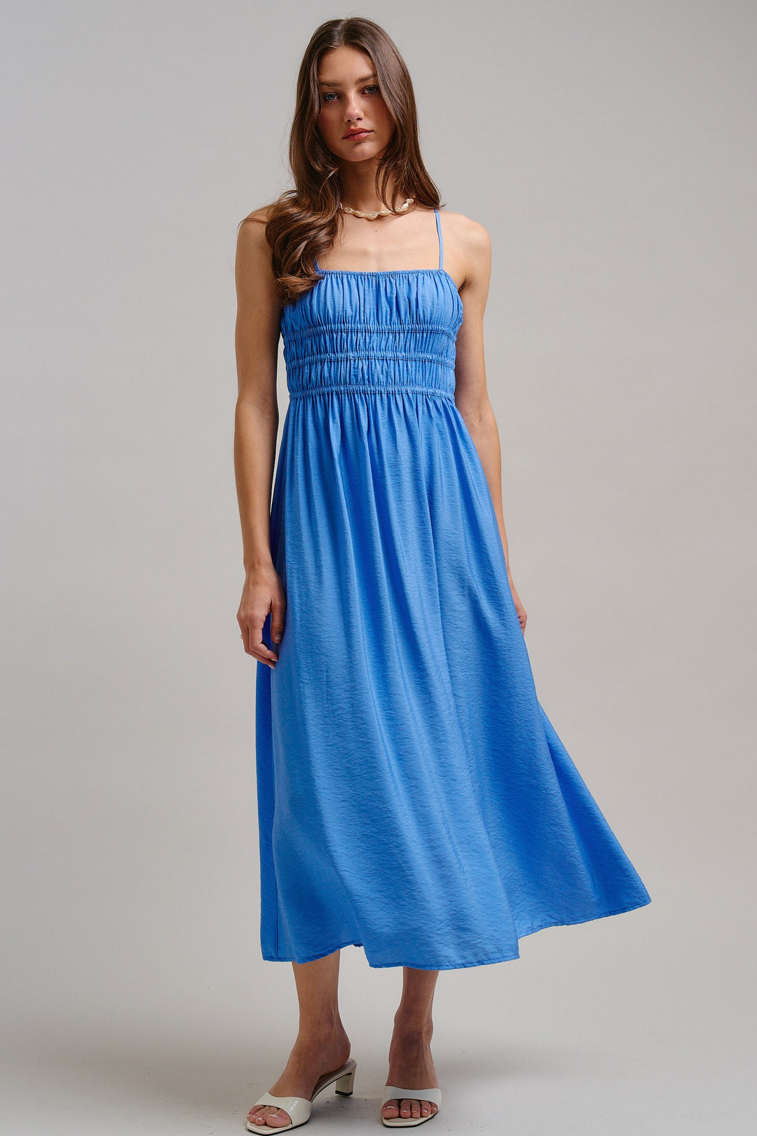 The Drop-Waist Babydoll Midi Dress in Blue - Women's Wholesale Dresses | Trend Notes