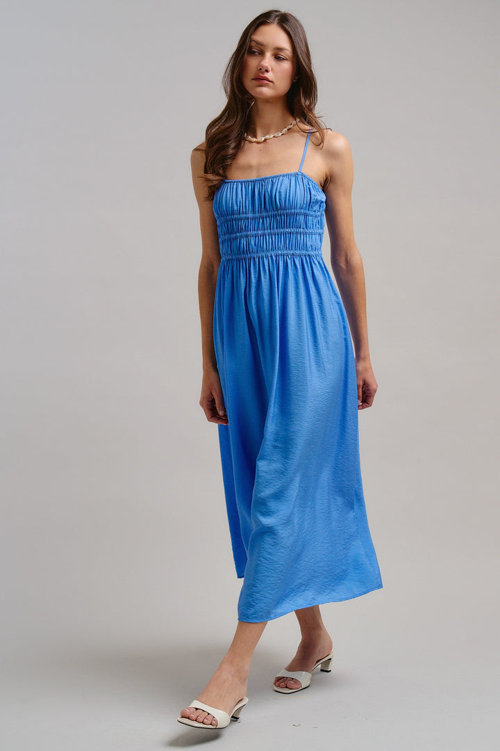 The Drop-Waist Babydoll Midi Dress in Blue - Women's Wholesale Dresses | Trend Notes