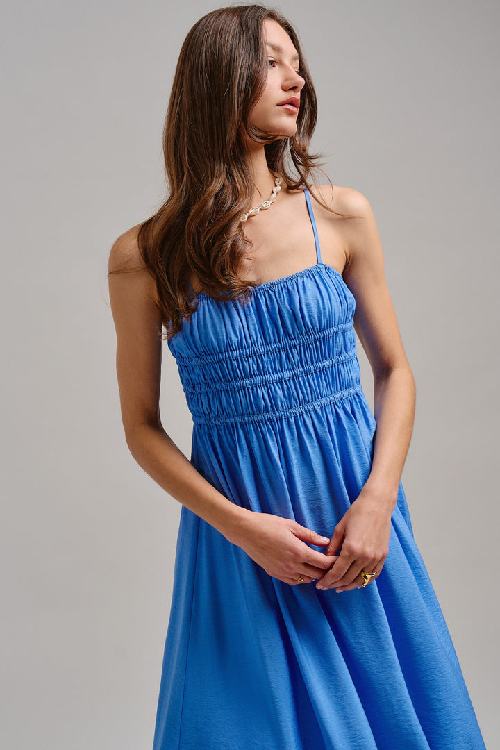 The Drop-Waist Babydoll Midi Dress in Blue - Women's Wholesale Dresses | Trend Notes
