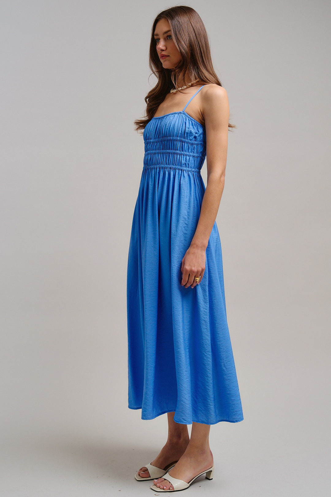 The Drop-Waist Babydoll Midi Dress in Blue - Women's Wholesale Dresses | Trend Notes