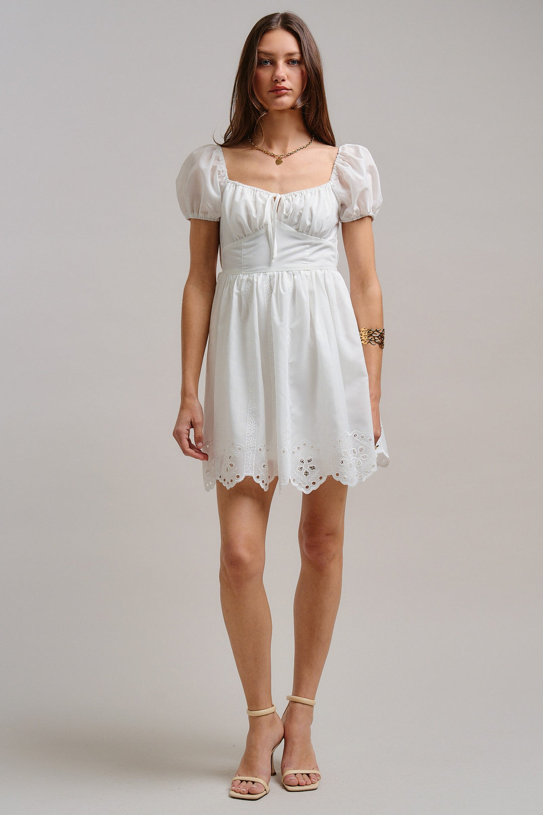 The Sweetheart Eyelet Mini Dress in White - Women's Wholesale Dresses | Trend Notes