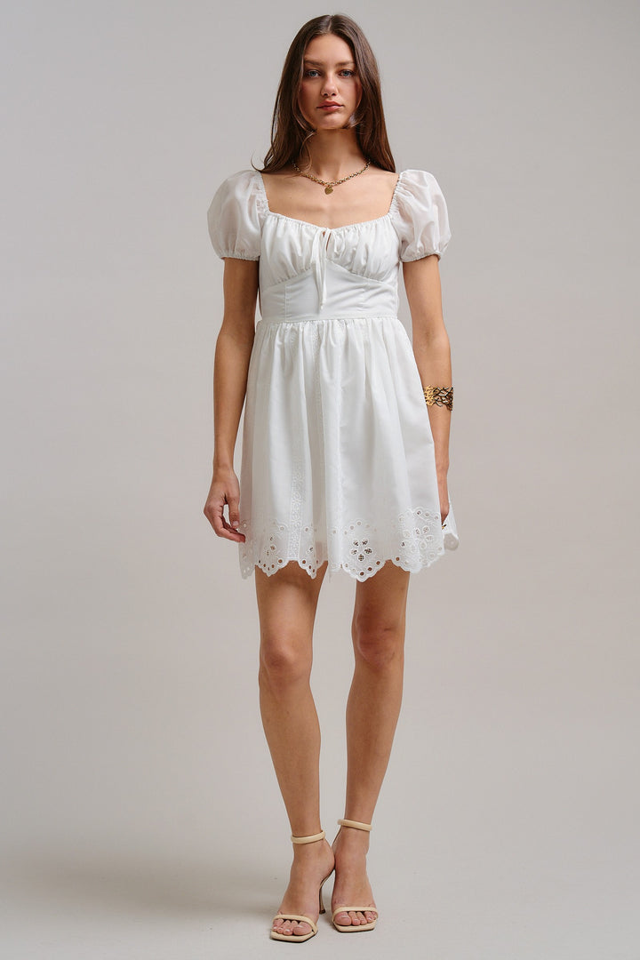 The Sweetheart Eyelet Mini Dress in White - Women's Wholesale Dresses | Trend Notes