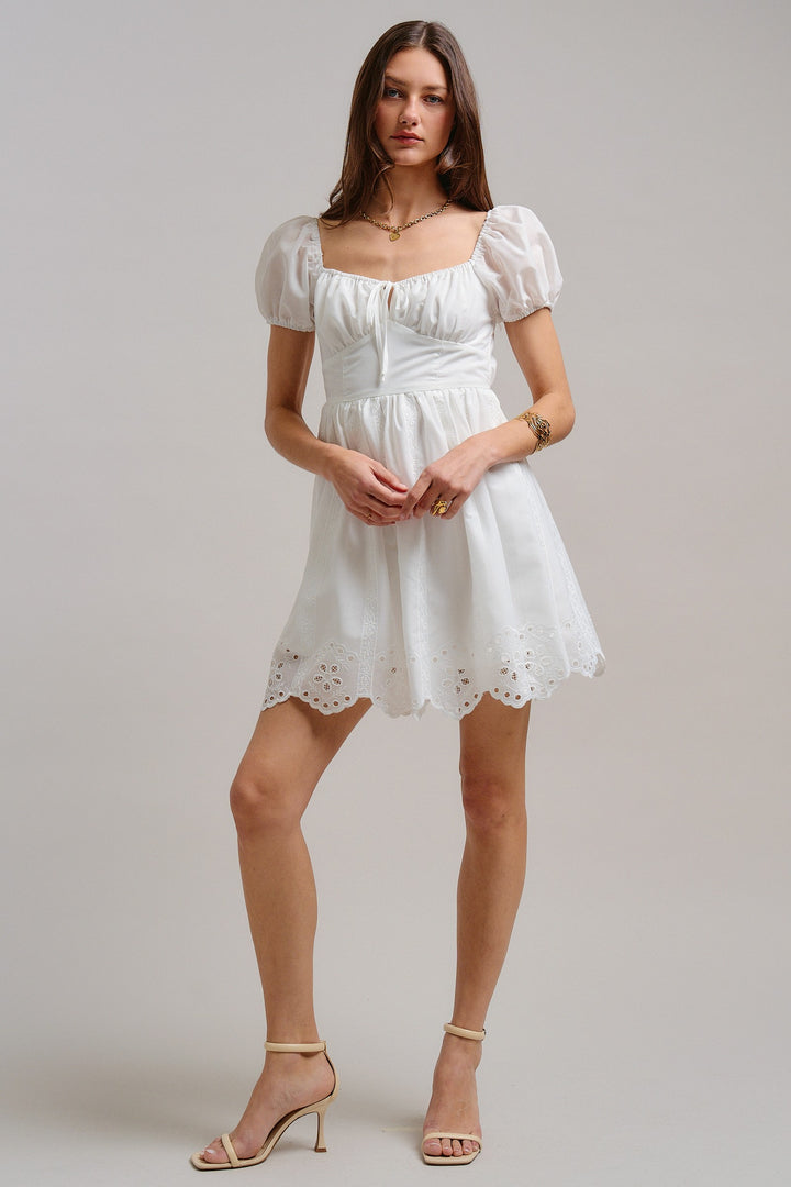 The Sweetheart Eyelet Mini Dress in White - Women's Wholesale Dresses | Trend Notes