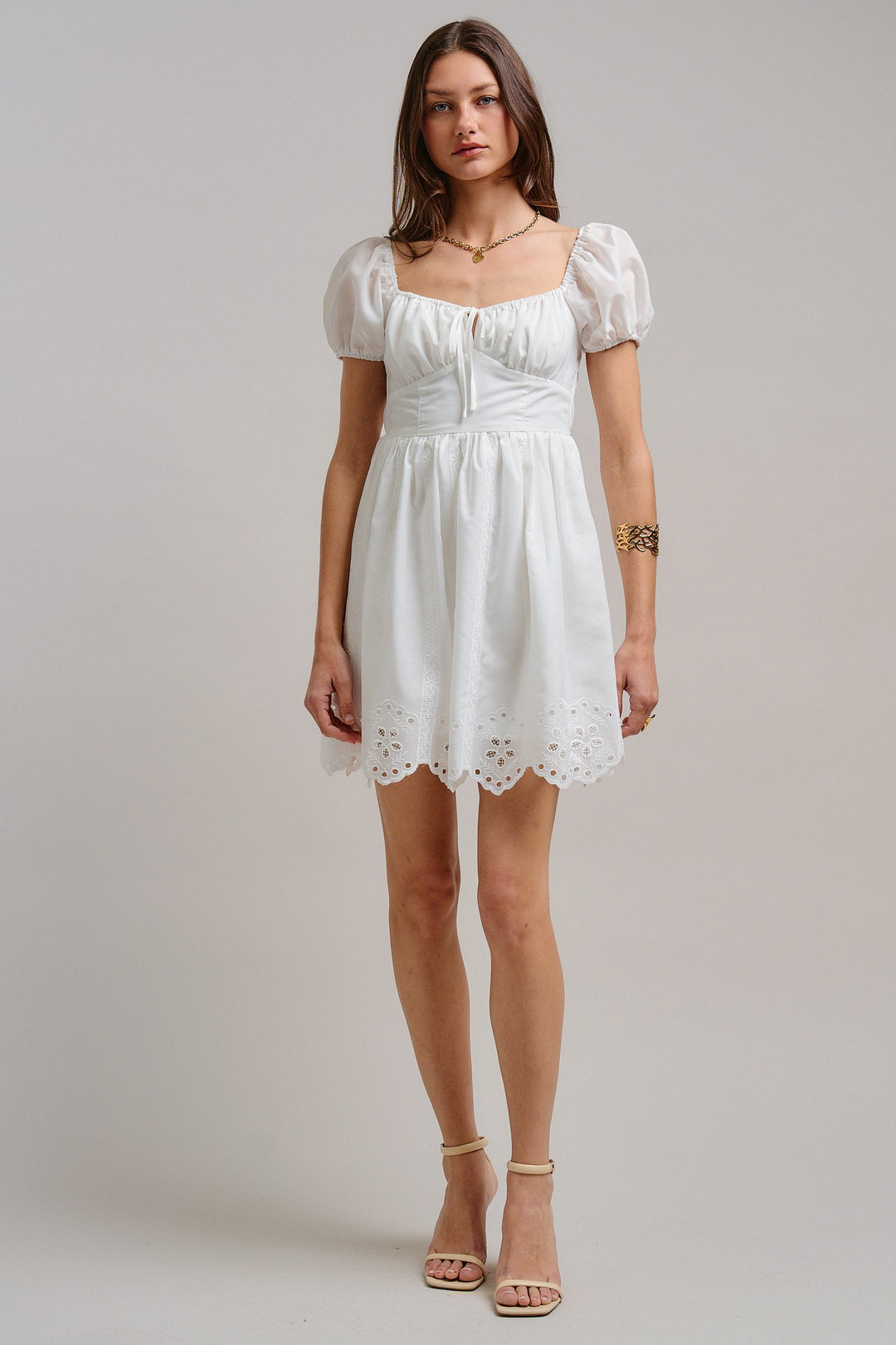 The Sweetheart Eyelet Mini Dress in White - Women's Wholesale Dresses | Trend Notes