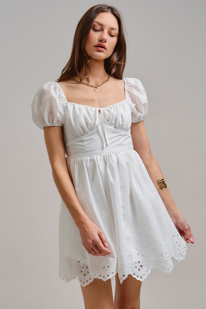The Sweetheart Eyelet Mini Dress in White - Women's Wholesale Dresses | Trend Notes