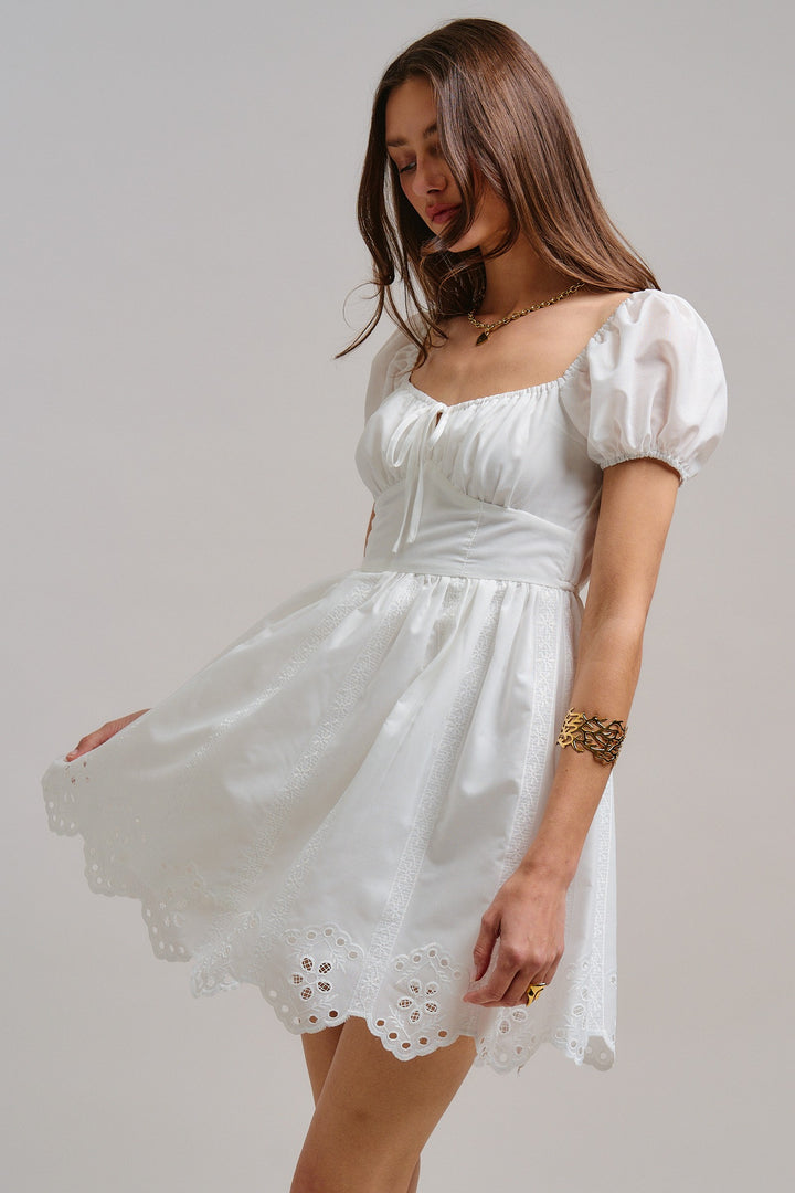 The Sweetheart Eyelet Mini Dress in White - Women's Wholesale Dresses | Trend Notes