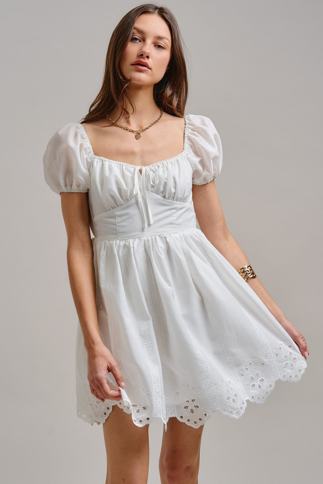 The Sweetheart Eyelet Mini Dress in White - Women's Wholesale Dresses | Trend Notes