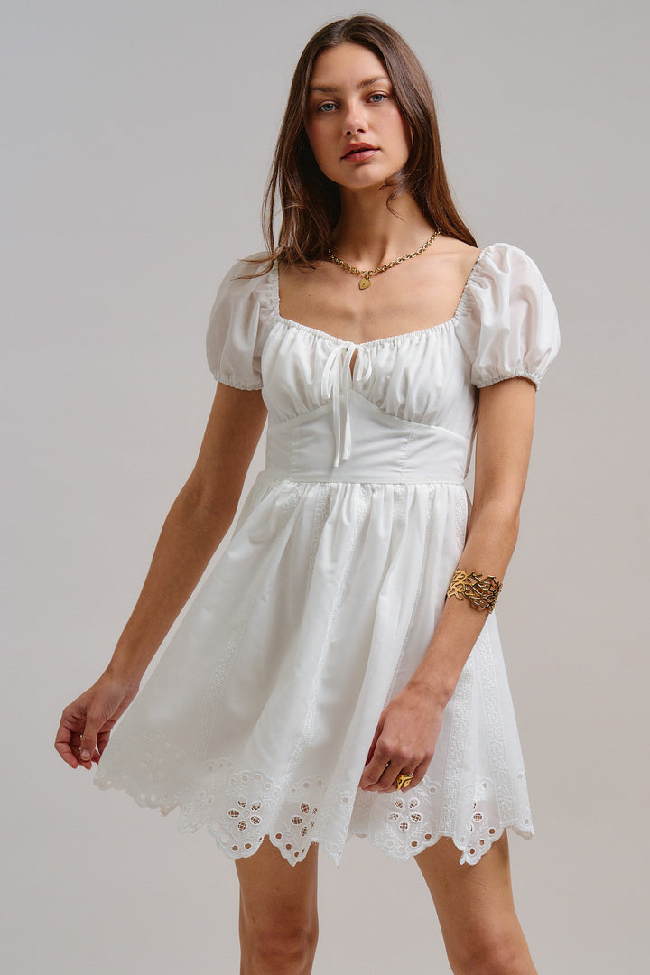 The Sweetheart Eyelet Mini Dress in White - Women's Wholesale Dresses | Trend Notes