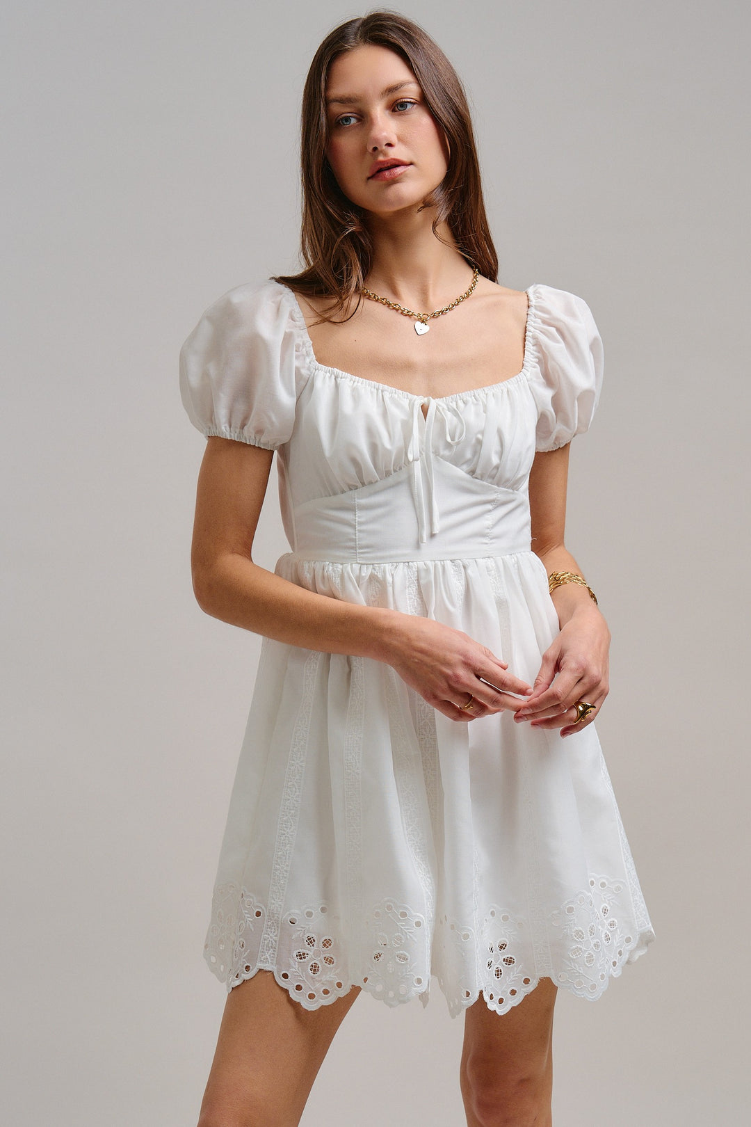 The Sweetheart Eyelet Mini Dress in White - Women's Wholesale Dresses | Trend Notes