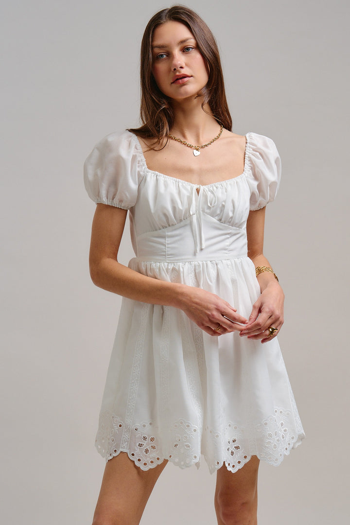 The Sweetheart Eyelet Mini Dress in White - Women's Wholesale Dresses | Trend Notes