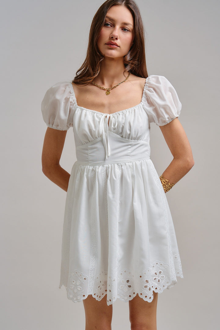The Sweetheart Eyelet Mini Dress in White - Women's Wholesale Dresses | Trend Notes