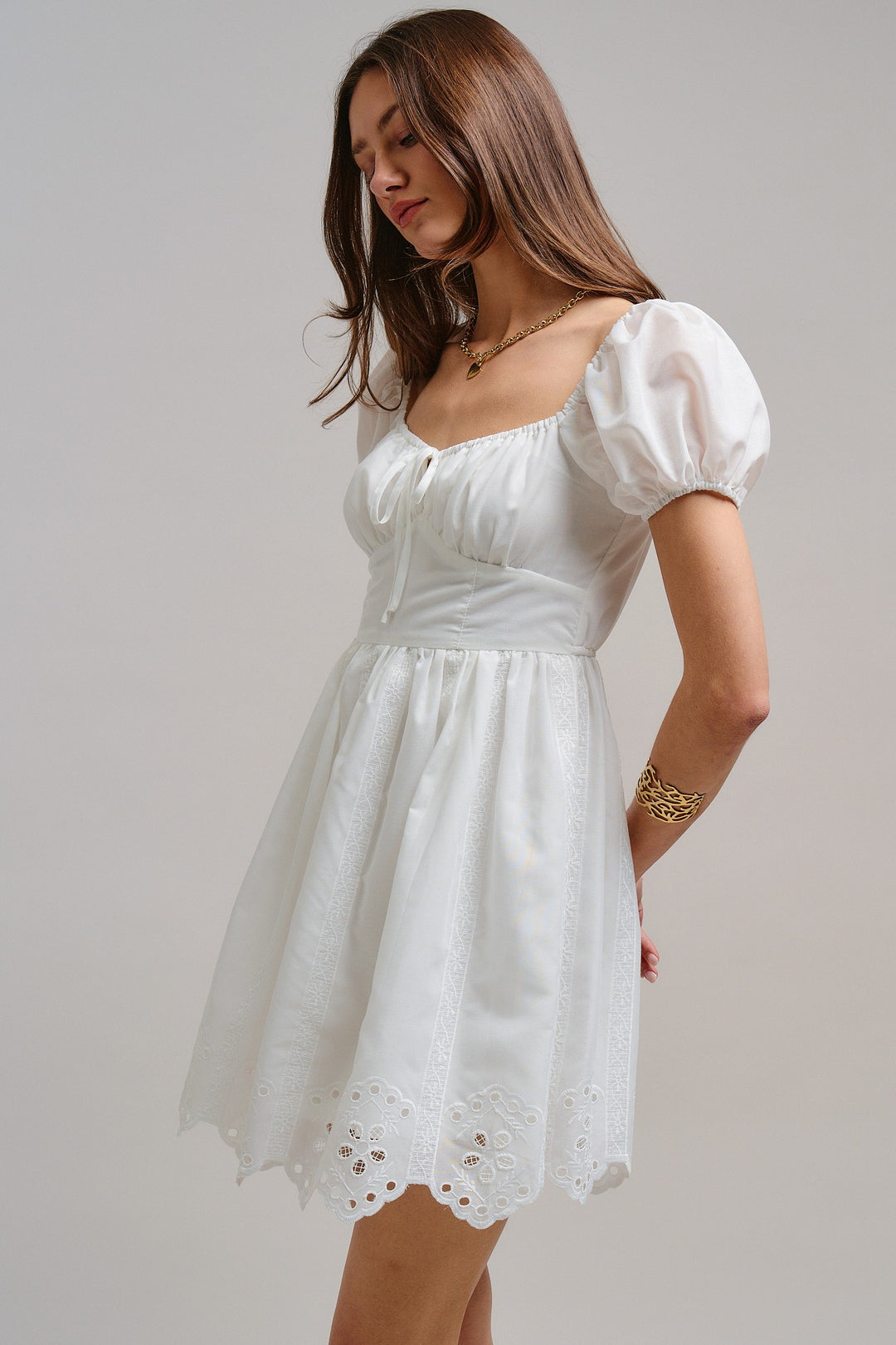 The Sweetheart Eyelet Mini Dress in White - Women's Wholesale Dresses | Trend Notes