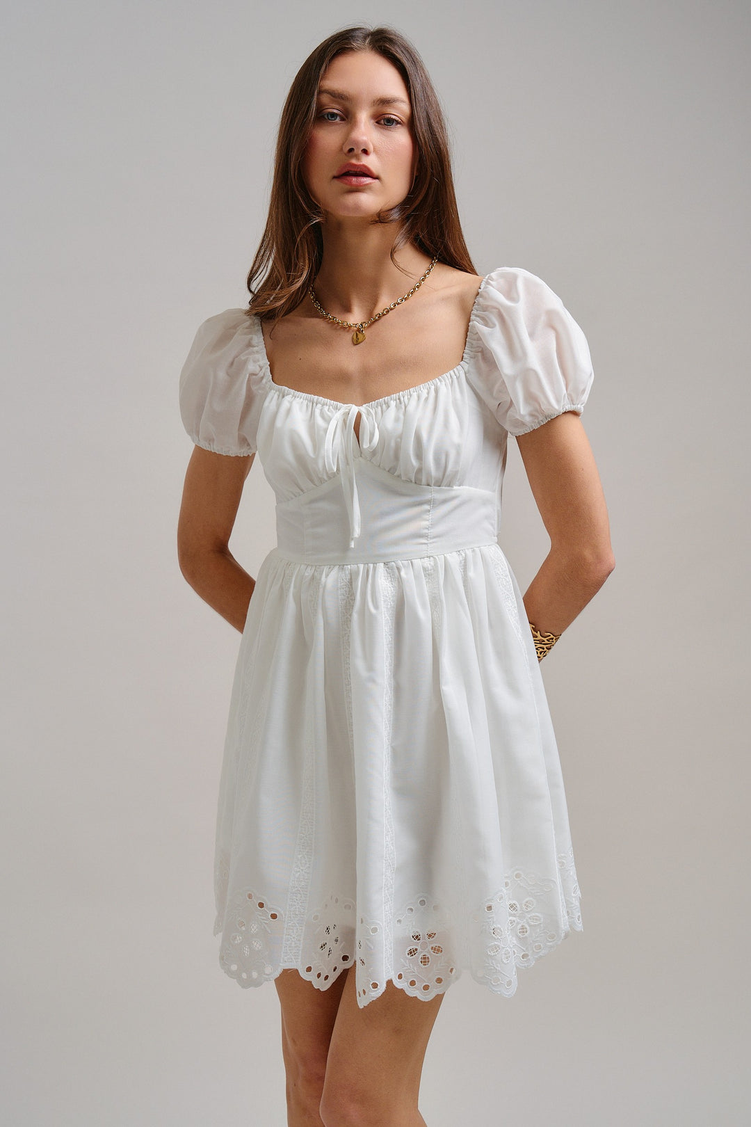 The Sweetheart Eyelet Mini Dress in White - Women's Wholesale Dresses | Trend Notes