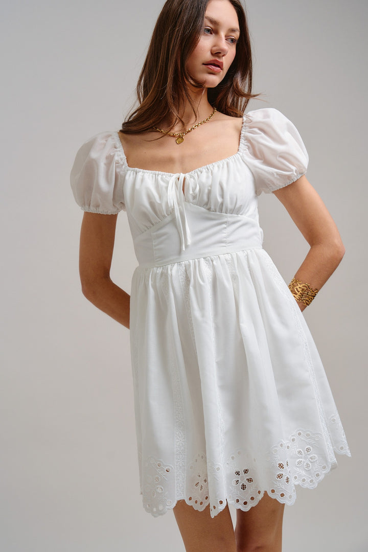 The Sweetheart Eyelet Mini Dress in White - Women's Wholesale Dresses | Trend Notes
